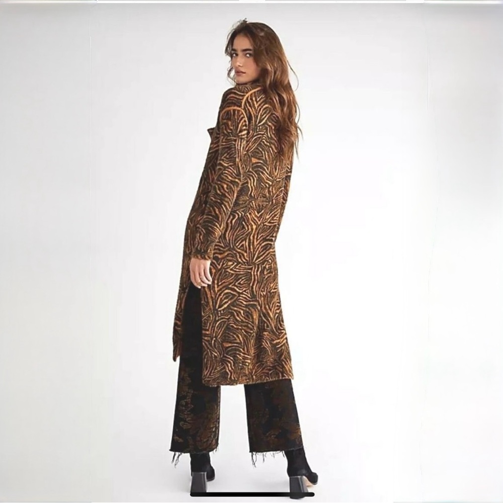 New Free People Animal Print Cardi Duster Maxi small Furry Side Slit Soft $298 - Picture 5 of 9